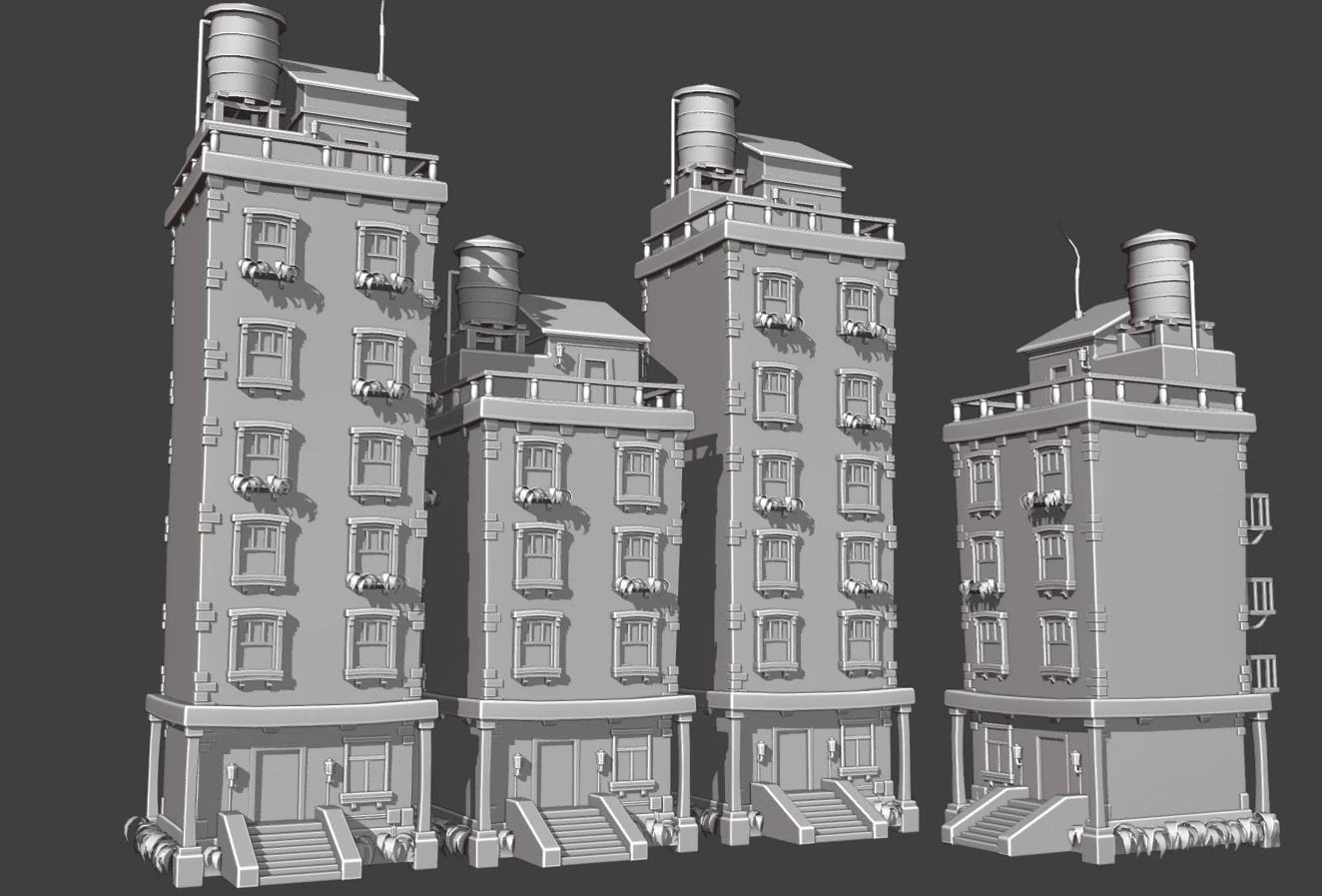 Modular stylized apartment building models