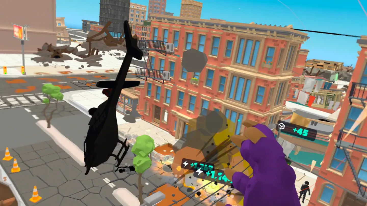 I'm Monster grabbing a helicopter above the city