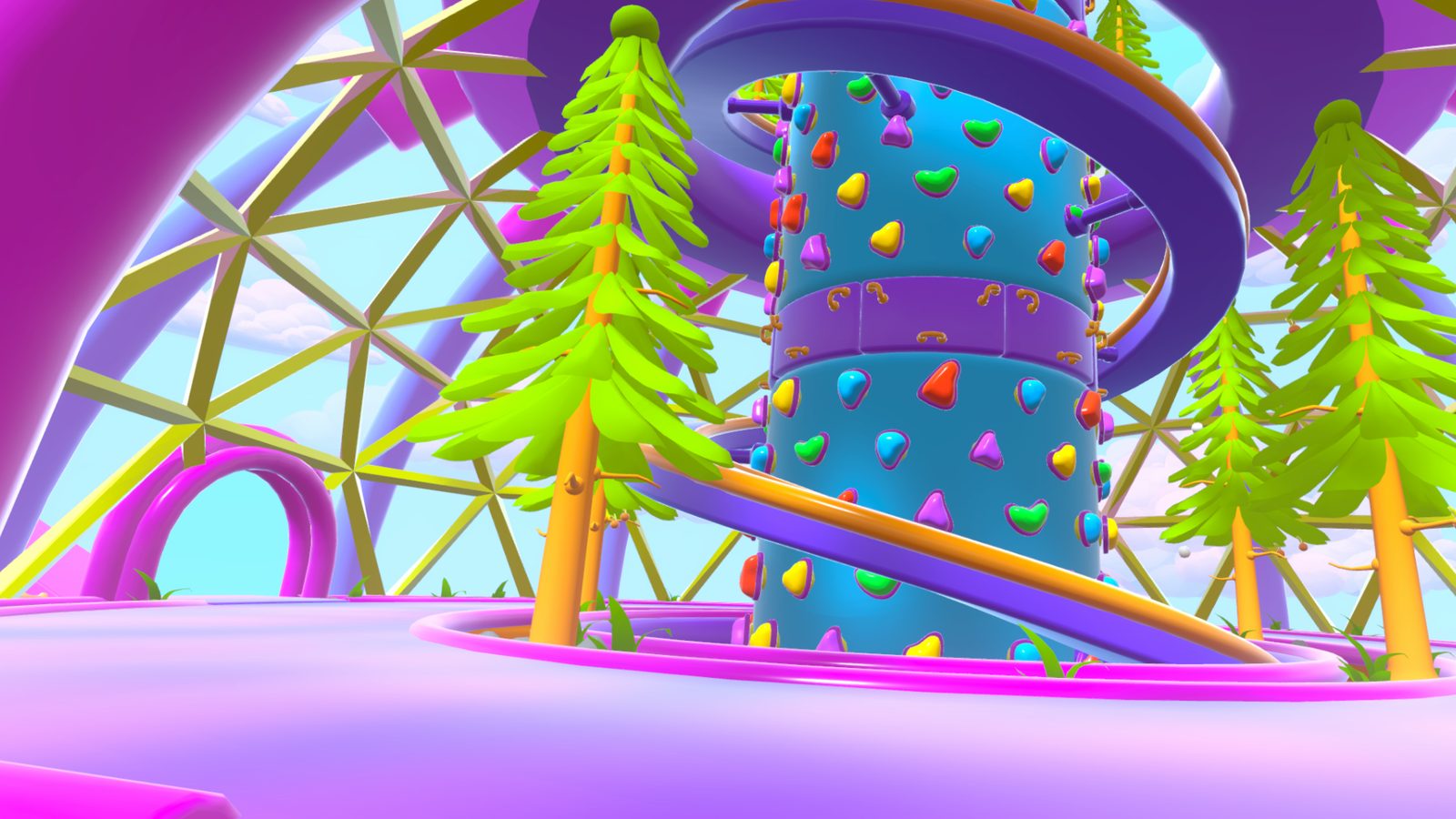 Infinity Climb tower inside the colorful dome garden